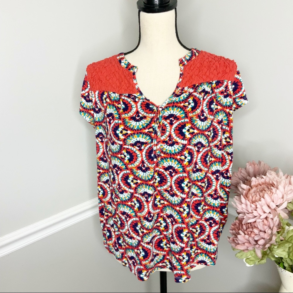 ANTHROPOLOGIE PORRIDGE Red colorful Short Sleeve Blouse